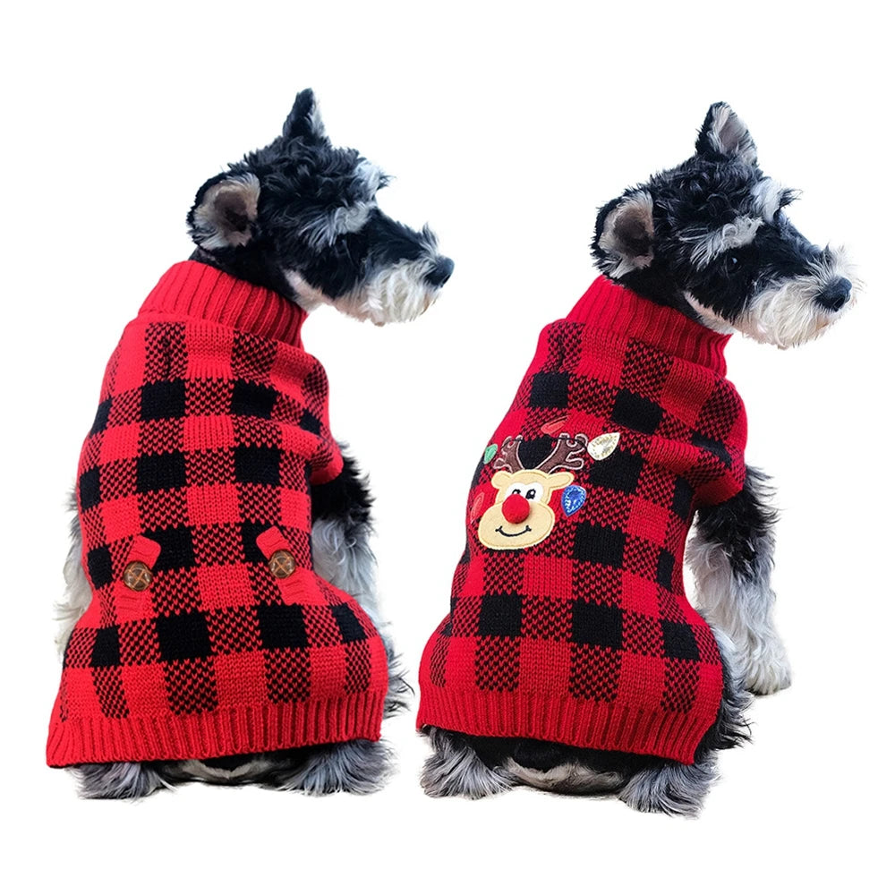 Plaid Pet Dog Sweaters Turtleneck Knitted Winter Coat