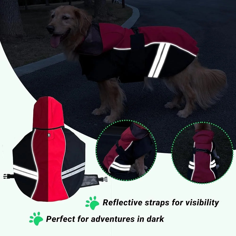 Dog Raincoat Waterproof Full Body Jacket with Reflective Straps Lightweight Hooded Rainwear for Medium and Large Dogs Safety for Outdoor Hiking