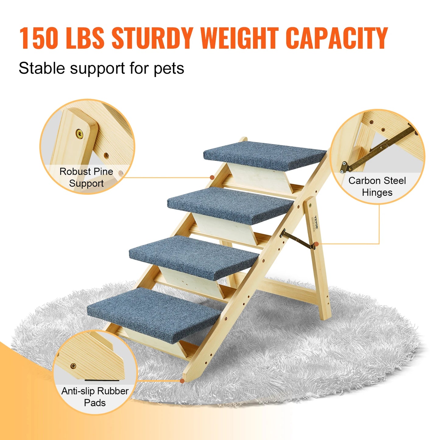 SucceBuy Wooden Pet Steps and Ramp Combo 2 in 1 Design Foldable Access for Beds for Pets of Small to Large Size