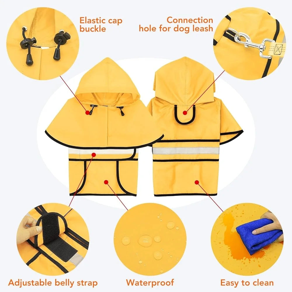 Waterproof Reflective Dog Rain Jacket Lightweight Adjustable Poncho for Pet Walking Outdoor Travel Rainy Days