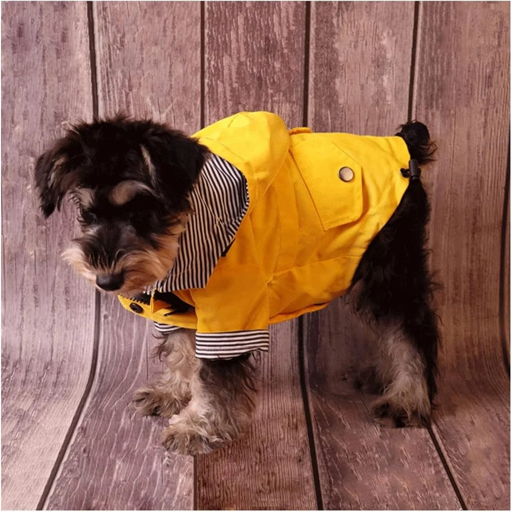 Dog Raincoat Waterproof Jacket with Hood Comfortable Four Leg Design Stylish Rain Gear for Small Dogs Machine Washable with Pockets