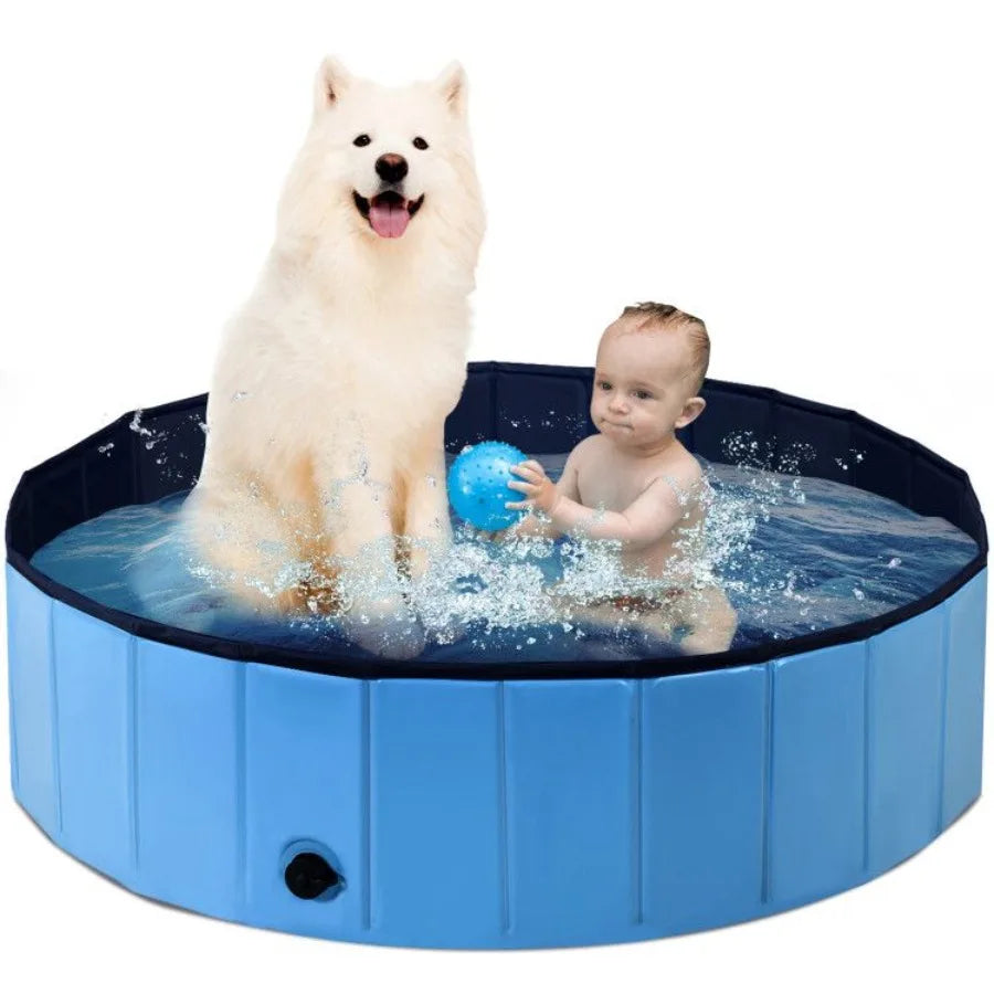 63 Inch Foldable Leakproof Dog Pet Pool Bathing Tub Kiddie Pool for Dogs and Cats
