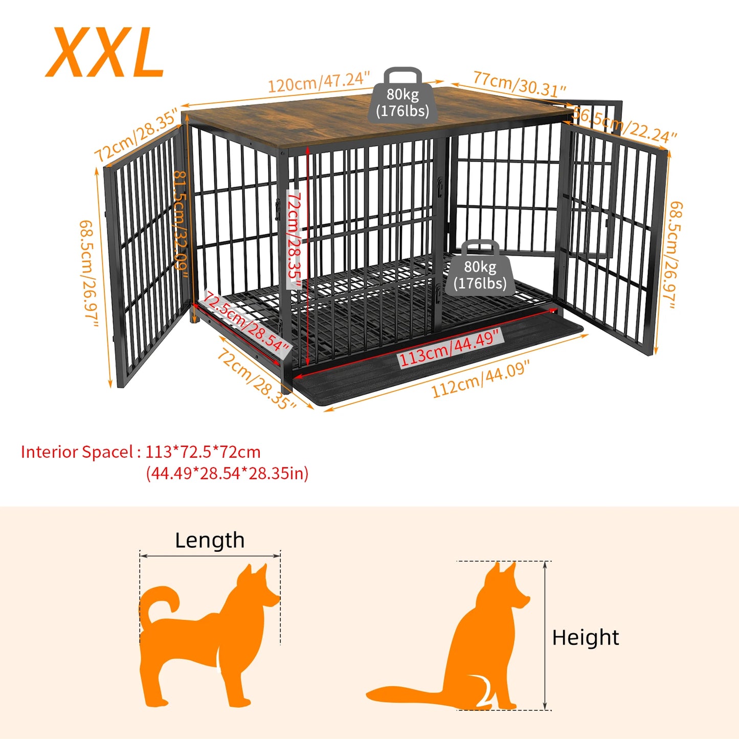 Furniture Style Extra Large Wooden Dog Cage Kennel End Side Table With Tray And 3 Doors For Medium To Large Dogs