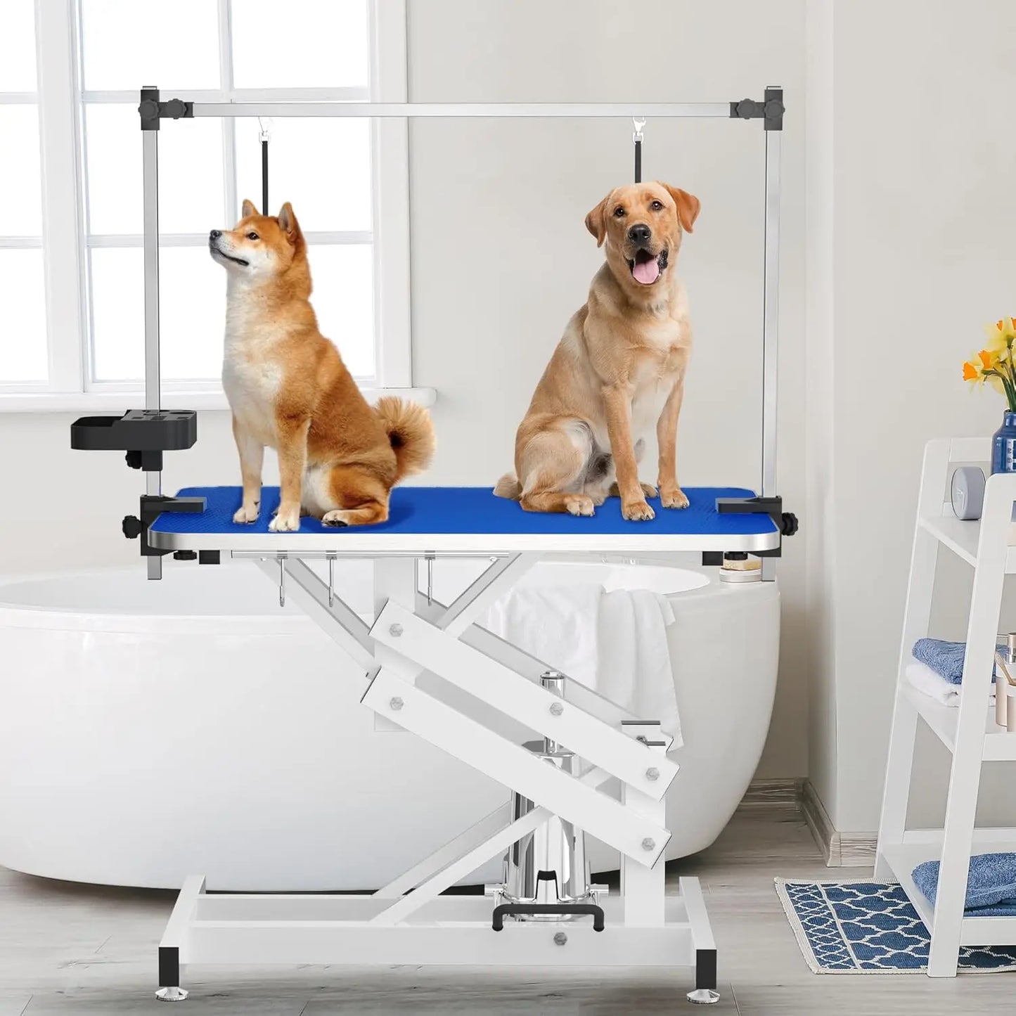 42 Inch Hydraulic Pet Grooming Table With Anti Static Top Z Lift Adjustable 21 To 36 Inches Armrests Leash Covers
