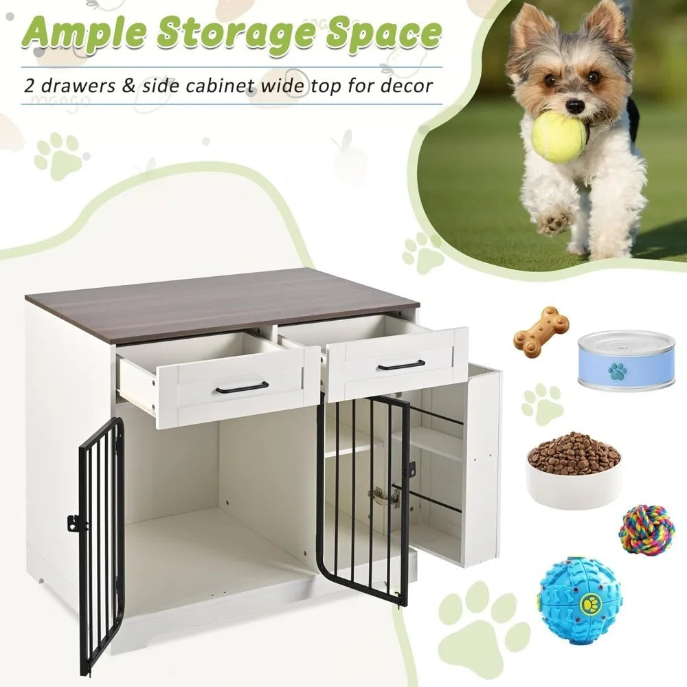 Dog Crate Furniture End Table Kennel With Storage Drawers