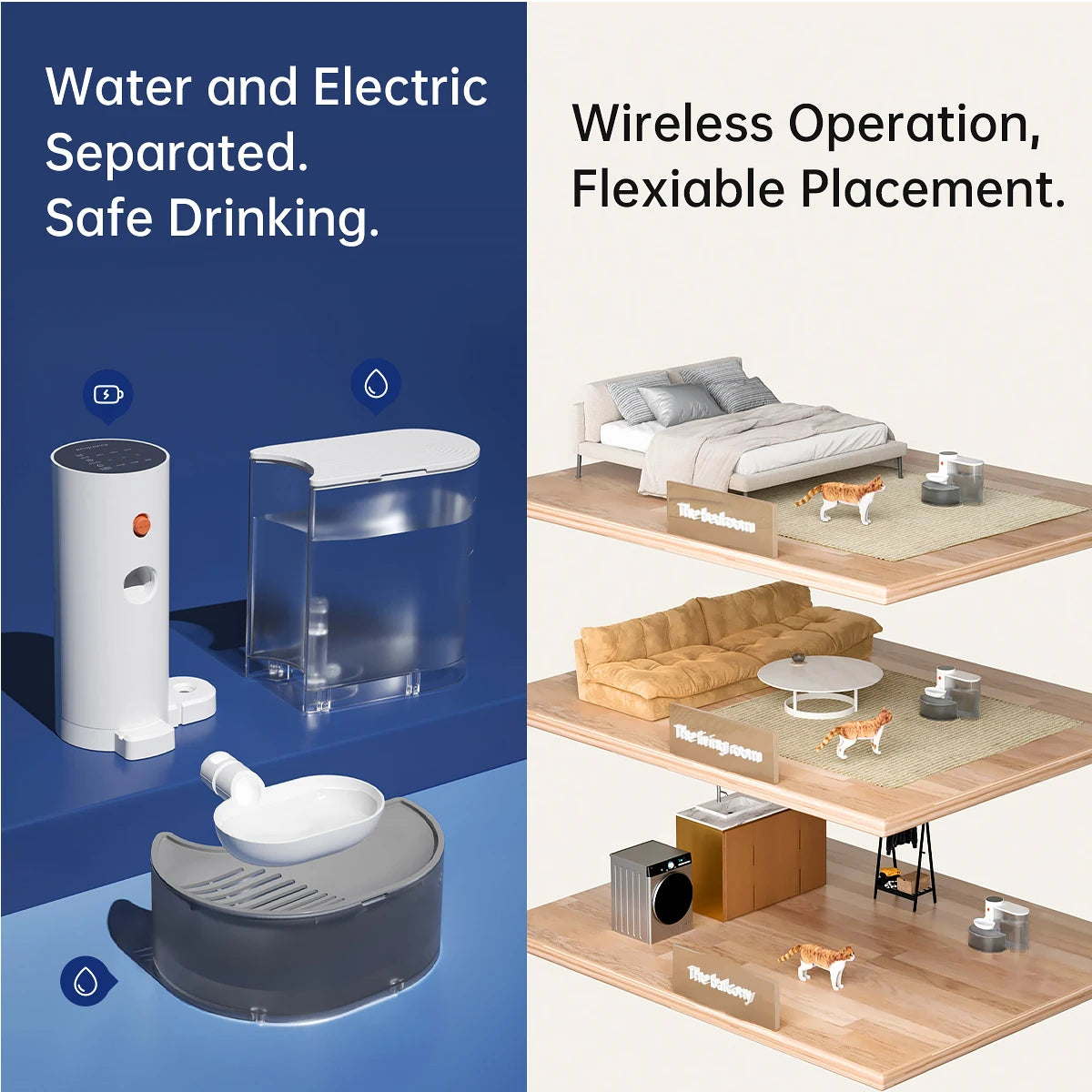 Smart Pet Water Dispenser Wireless Cat Water Fountain Rechargeable Automatic Water Feeder for Cats and Small Dogs