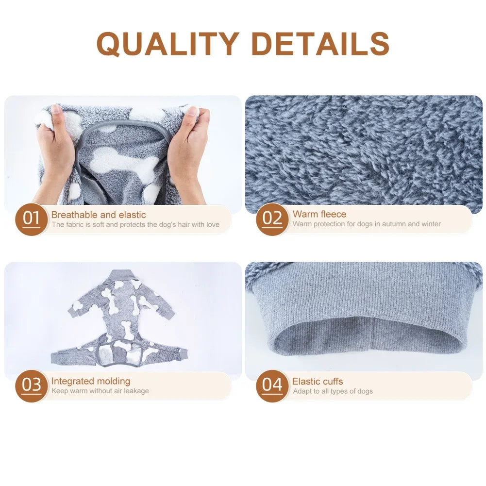 Soft Dog Pajamas 4 Legged Warm Fleece Onesie Pet Jumpsuit