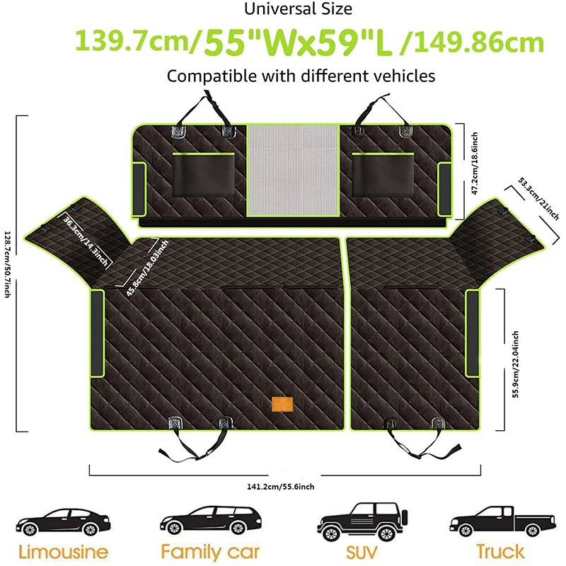 6 in 1 Dog Rear Seat Car Cushion Waterproof and Stain Resistant Removable and Machine Washable Green Black