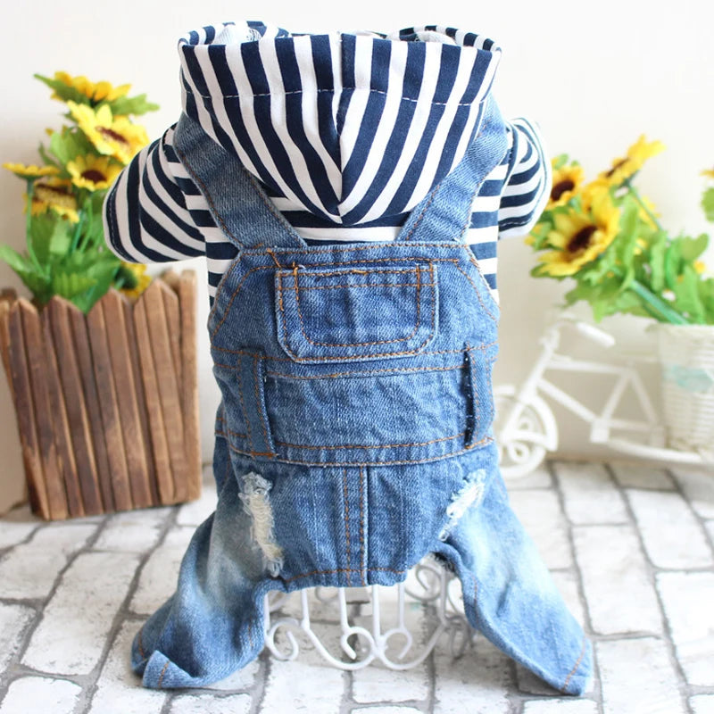 Pet Denim Jumpsuit For Dogs Blue Hoodie Jacket Classic