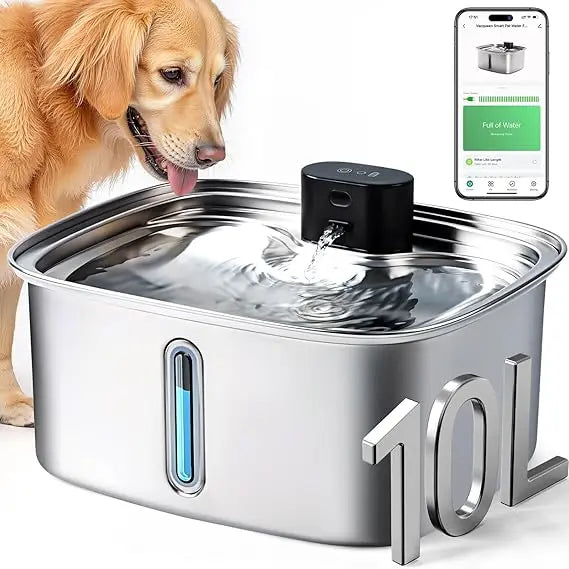 Large 10L Dog Water Dispenser Fountain Stainless Steel Pet Waterer With App Monitoring