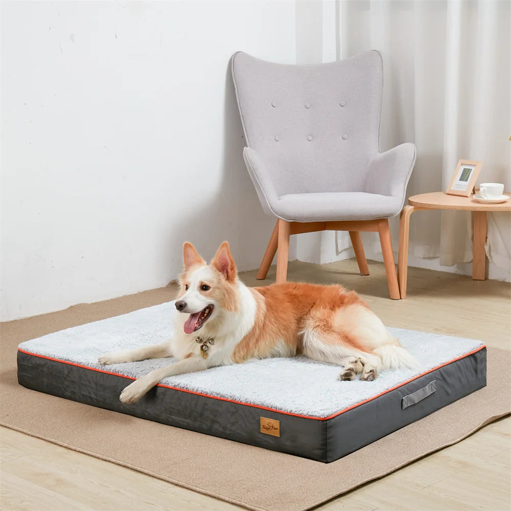 Premium Large Orthopedic Memory Foam Dog Bed Orange Trim