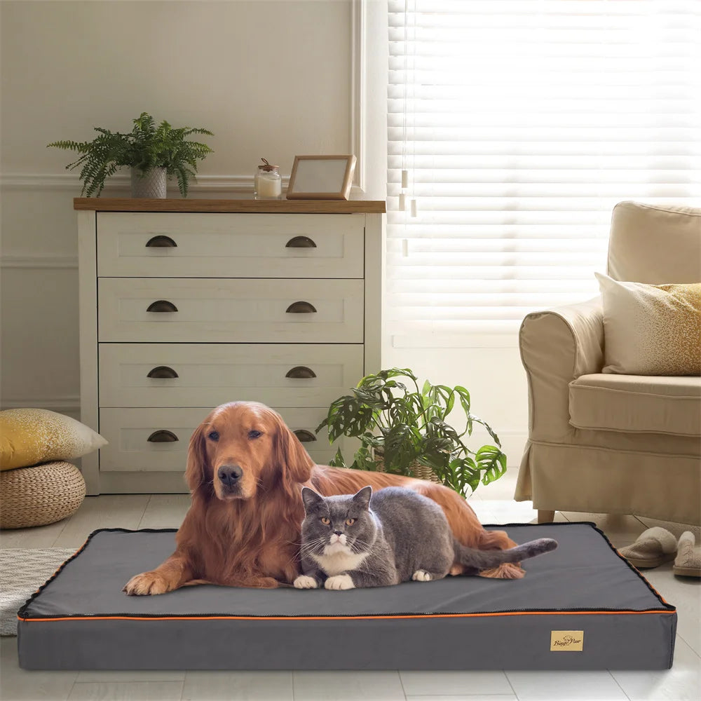 Premium Large Orthopedic Memory Foam Dog Bed Orange Trim