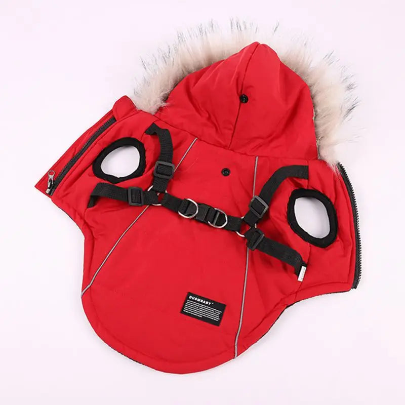 Winter Dog Jacket With Harness Warm Waterproof Hooded Coat
