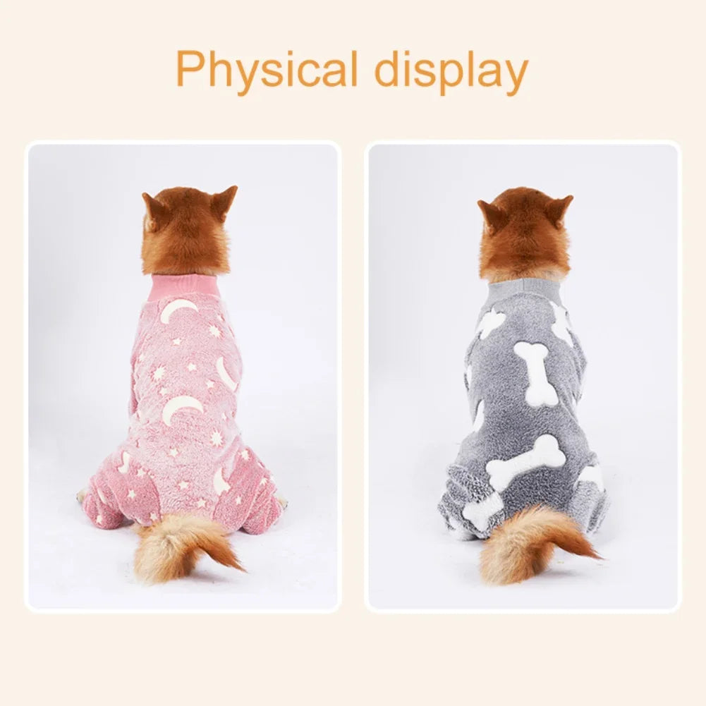 Soft Dog Pajamas 4 Legged Warm Fleece Onesie Pet Jumpsuit