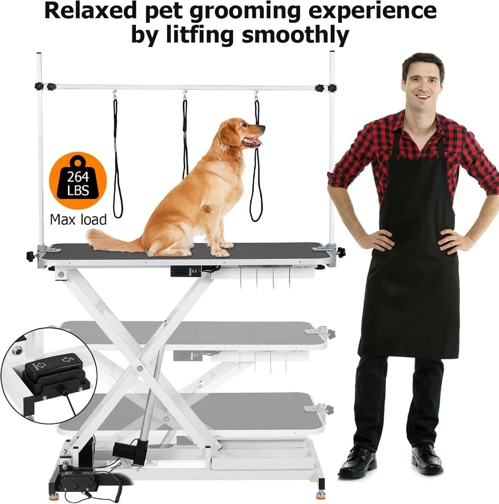 50 Inch Electric Pet Grooming Table With 9 To 40 Inch Height Adjustable X Type Lift For Large Dogs