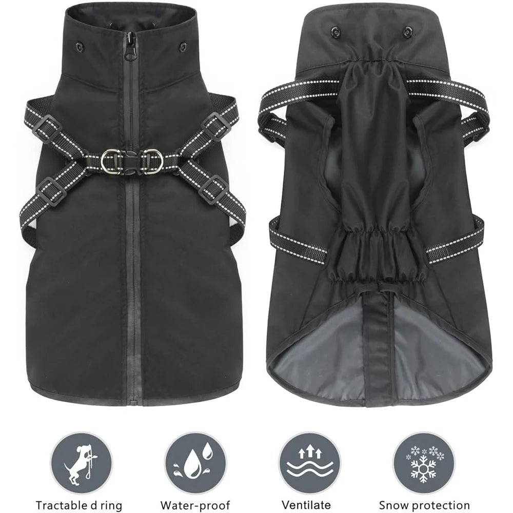 Reflective Waterproof Dog Raincoat Adjustable Hooded Jacket