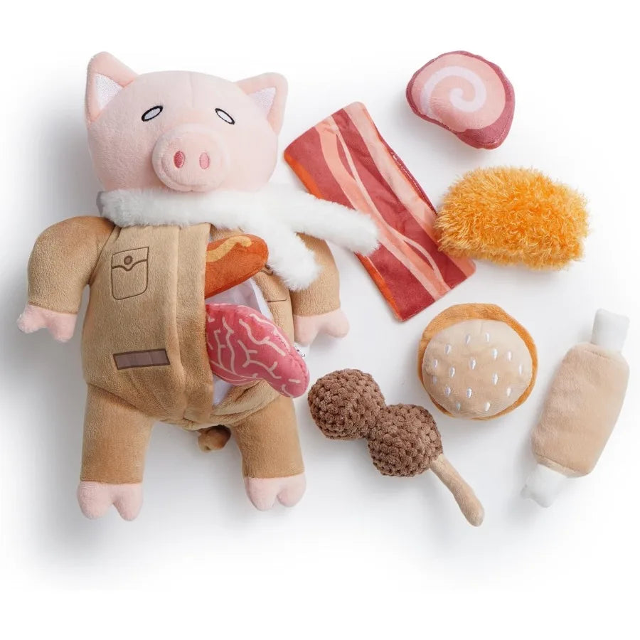 Stuffed Pig Dog Toys Funny Squeaky Crinkle Dog Chew Toys for Small Medium Breeds Plush Puzzle Cognitive Training Pet Enrichment