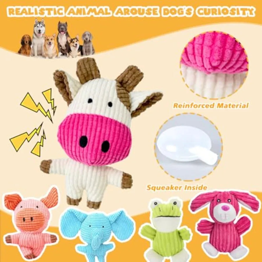 5 Pack Squeaky Dog Toys Durable Plush Chew Toys Assortment