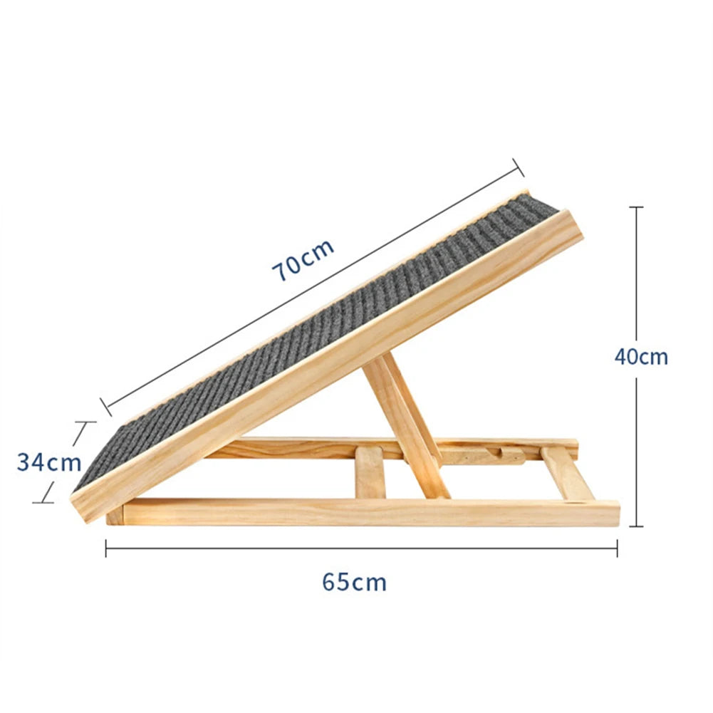Natural Pine Dog Ramp Ladder Folding Anti Skid 2 Height