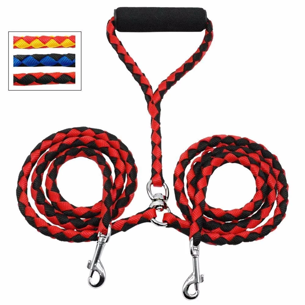 Pet Double Leash 360 Degree Rotation Knotless Dog Walking Leash Nylon Safe Traction Ropes