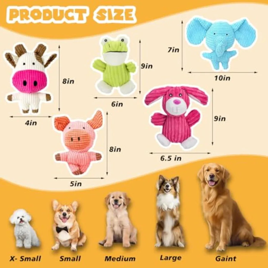 5 Pack Squeaky Dog Toys Durable Plush Chew Toys Assortment