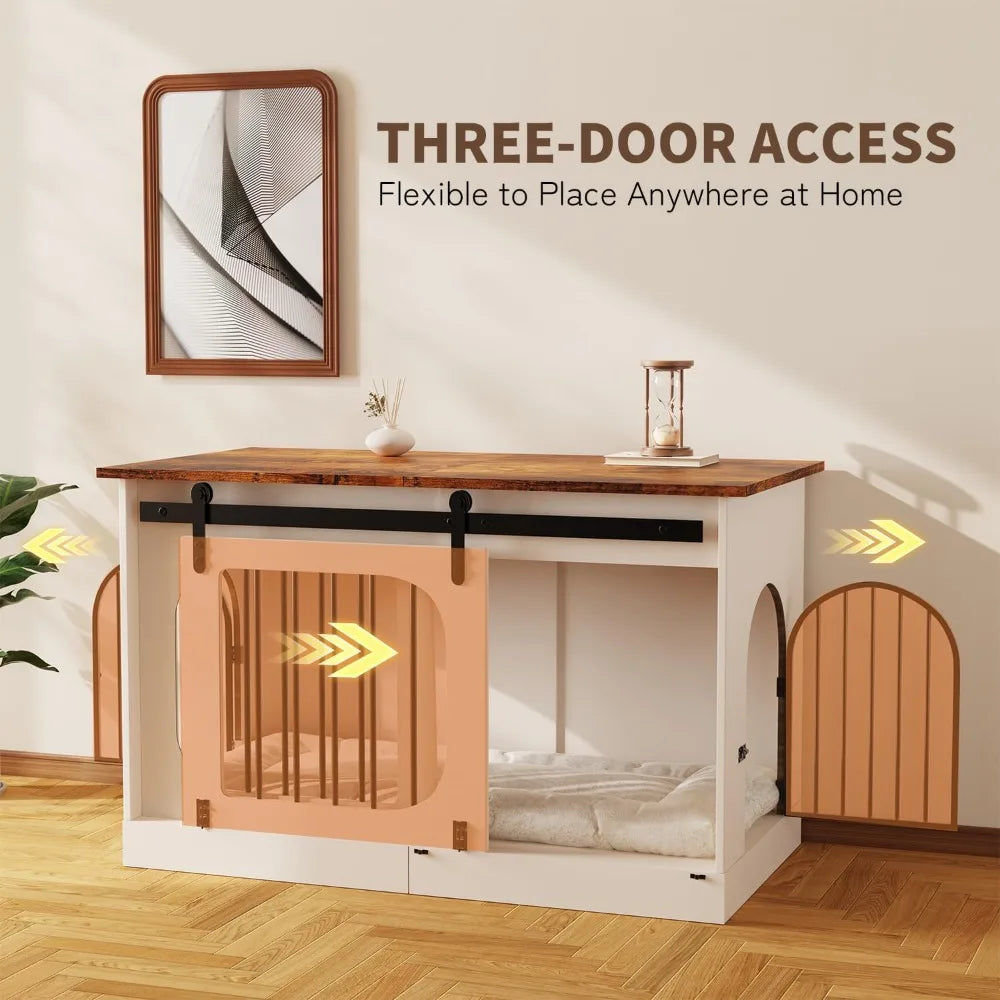 XL Dog Kennel Furniture Farmhouse Crate With Cushion Indoor White Thick Wooden Dog Cage 39.4 Inches