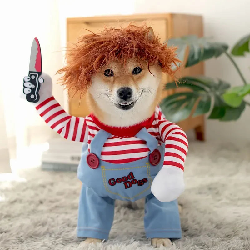 Funny Dog Chucky Costume Sweatshirt Set Halloween Pet