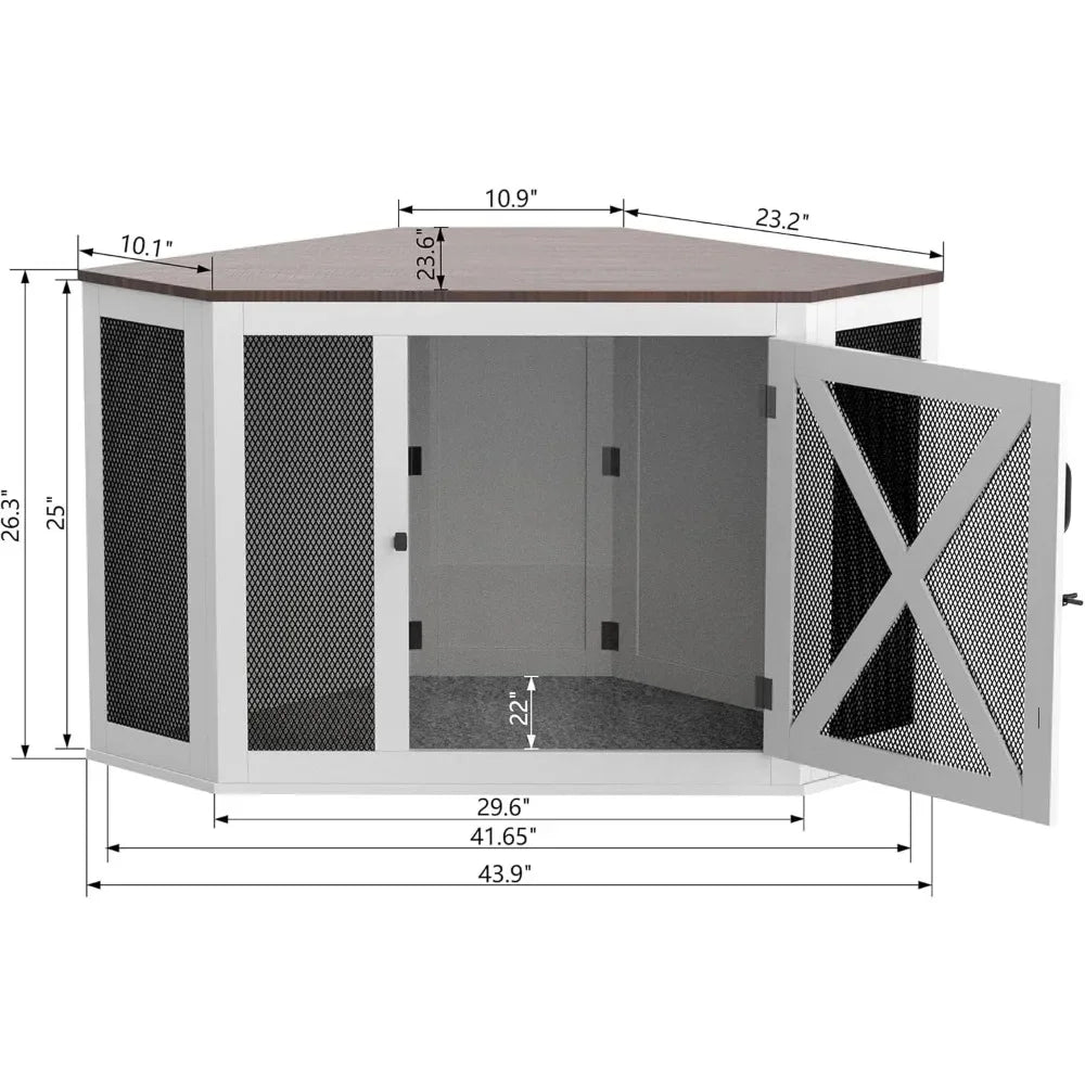 Corner Dog Crate Furniture Kennel End Table Mesh Panels