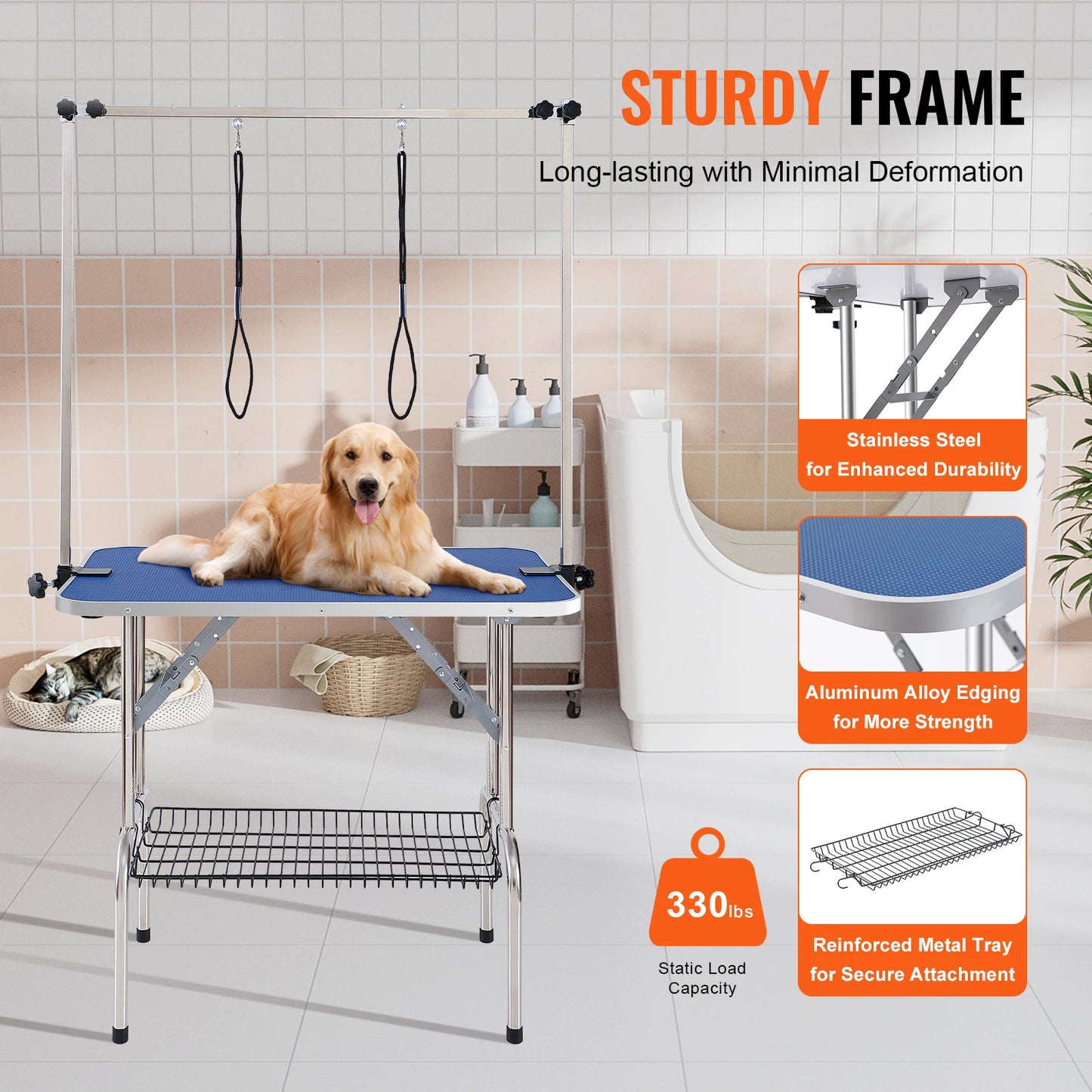 SucceBuy Pet Grooming Table With Two Arms And Clamp Foldable Dog Grooming Stand For Medium And Small Dogs With Loop
