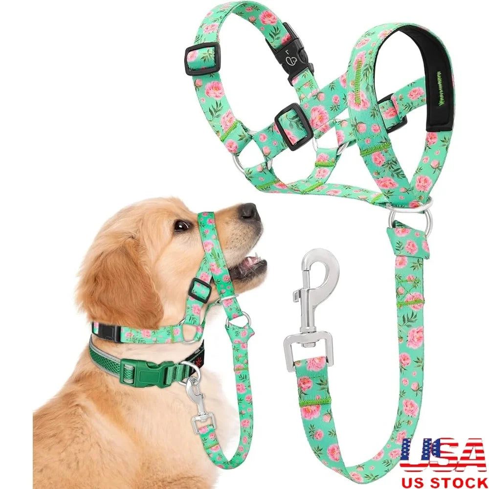 Adjustable No Pull Dog Head Halter Gentle Lead Safety Link Soft Nylon Collar Training Comfortable Walking Harness