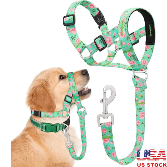 Adjustable No Pull Dog Head Halter Gentle Lead Safety Link Soft Nylon Collar Training Comfortable Walking Harness