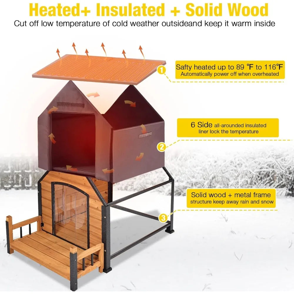 Heated Outdoor Dog House With Metal Frame Insulated Kennel