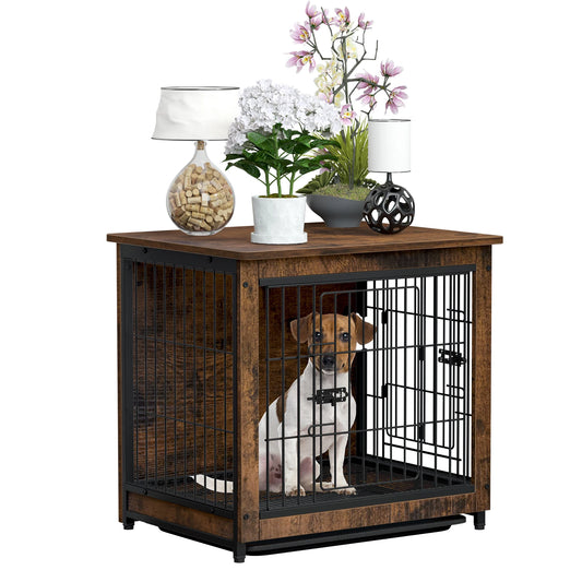 Spacious Dog Cage Furniture End Table Pet Kennel Crate Indoor Wooden Brown Medium and Large Dog Cage