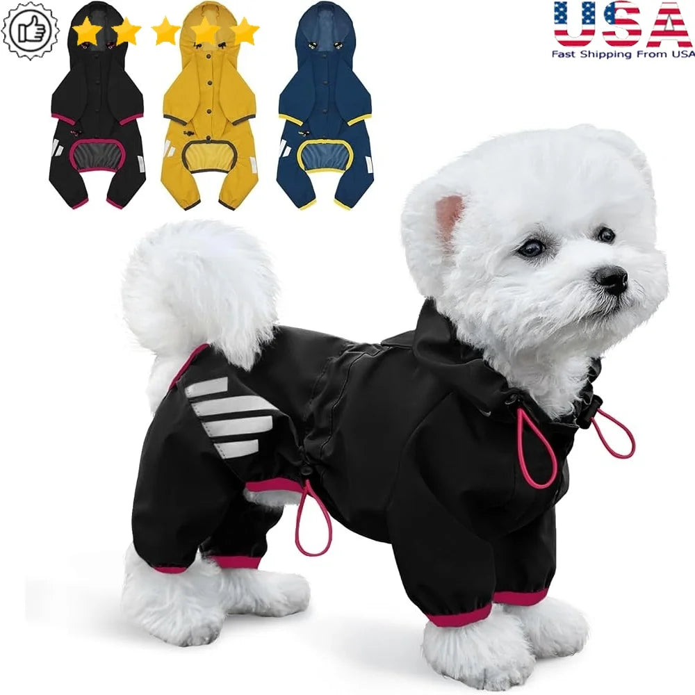 Waterproof Dog Raincoat With Leash Hole And Reflective Straps Lightweight Four Leg Design For Small To Medium Dogs