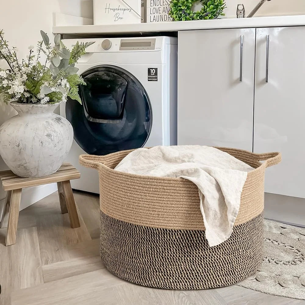 Extra Large Wicker Storage Basket 83L Round Jute Laundry Basket Woven Blanket Organizer Large Capacity Baskets with Handles