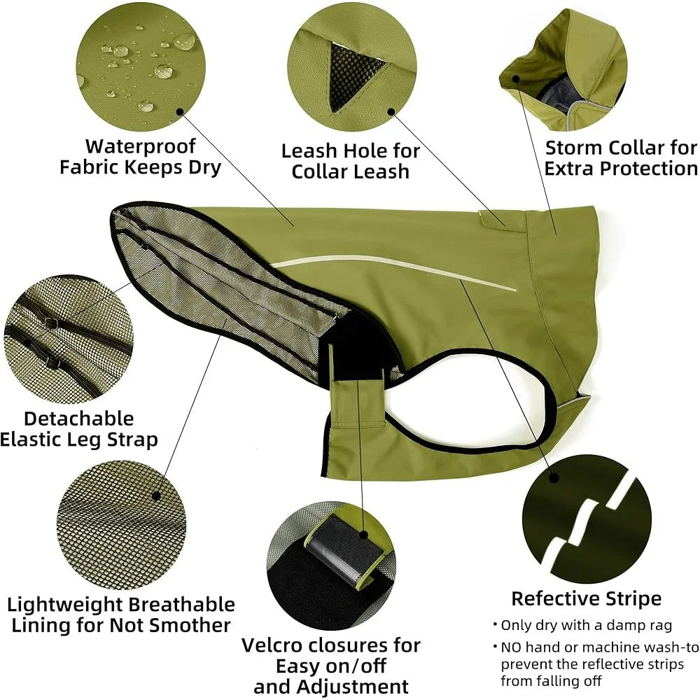 Reflective Dog Raincoat Waterproof Adjustable Lightweight Breathable Jacket With Leash Hole For Small Medium Large Breeds