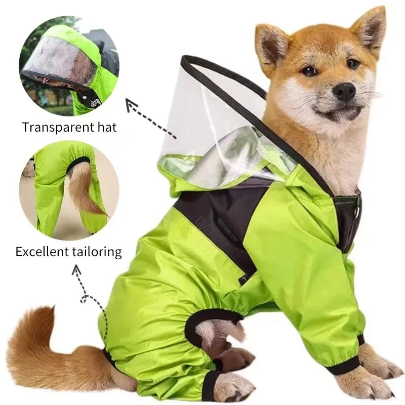Waterproof Dog Raincoat Jumpsuit With Dog Face Print Coat