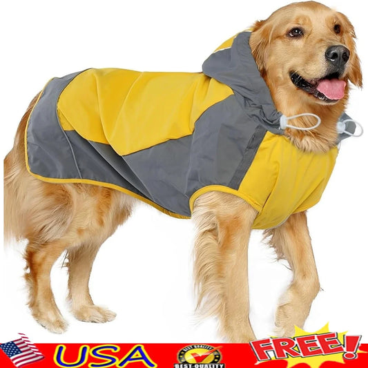 Waterproof Dog Raincoat Windproof Pet Rain Jacket with Reflective Strips Adjustable Fit Quick Dry Hooded Rain Poncho for Outdoor Use