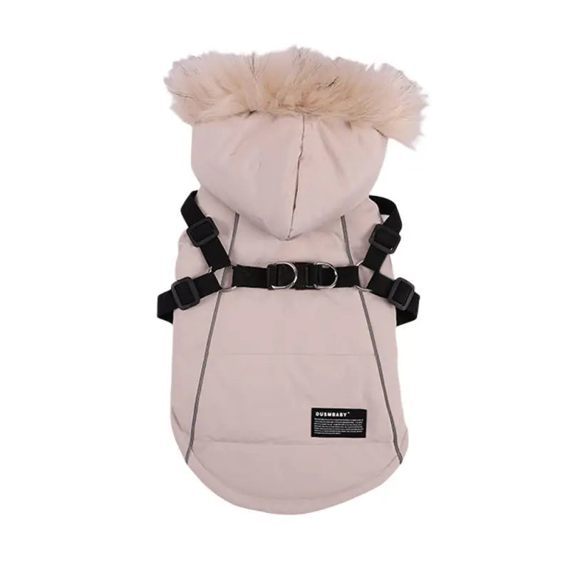 Autumn Winter Warm Dog Jacket With Harness Hooded Coat