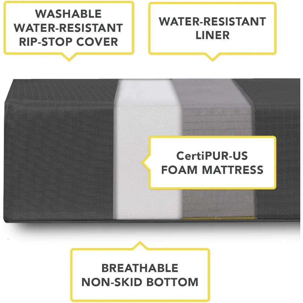 Tough Rip-Stop Orthopedic Rectangle Dog Bed Removable Washable Cover, Solid Orthopedic Foam for XX-Large Dogs 68"x40", Obsidian