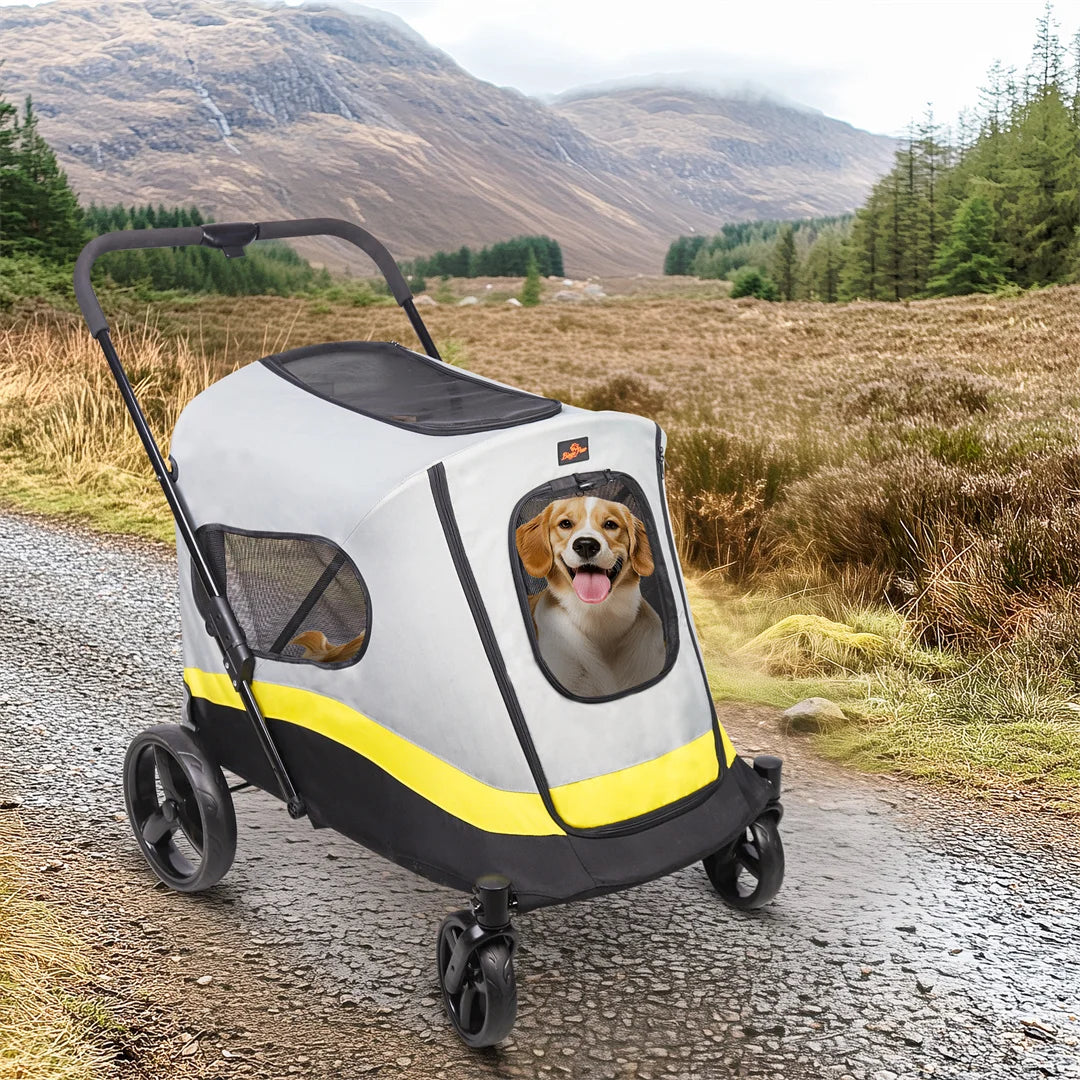 Foldable Dog Stroller With Four Heavy Wheels Pet Travel
