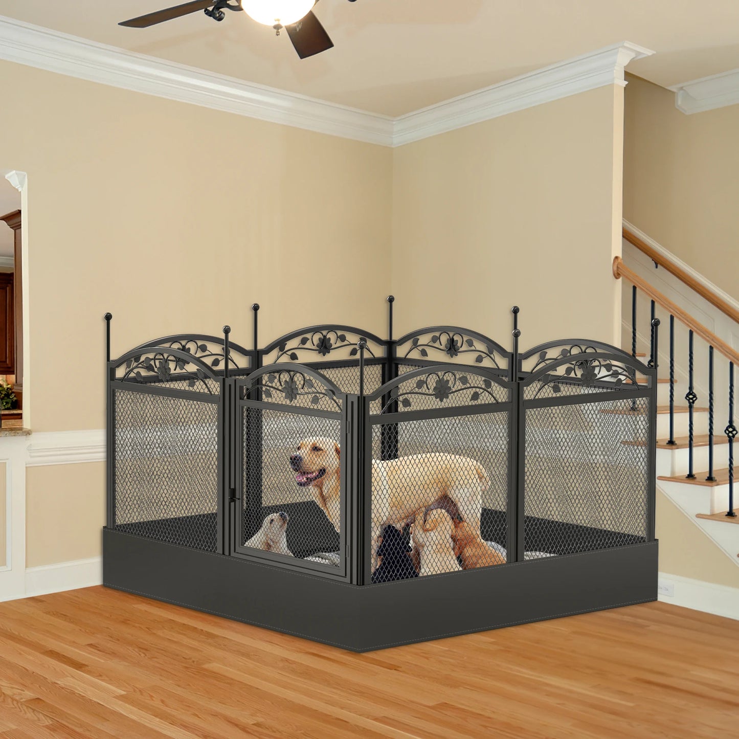 8 Panels DIY Heavy Duty Dog Playpen Outdoor Indoor Metal Fence with Waterproof Fertility Pad for Whelping and Training