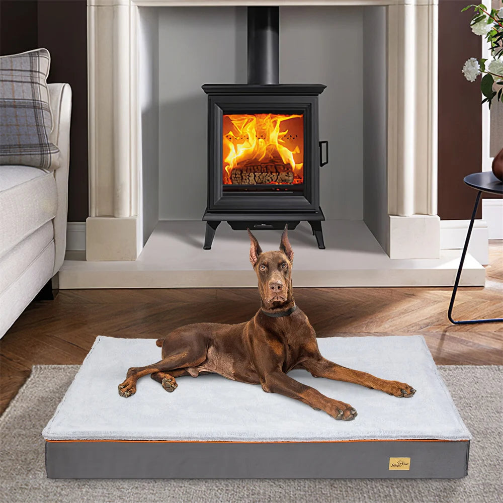 Premium Large Orthopedic Memory Foam Dog Bed Orange Trim