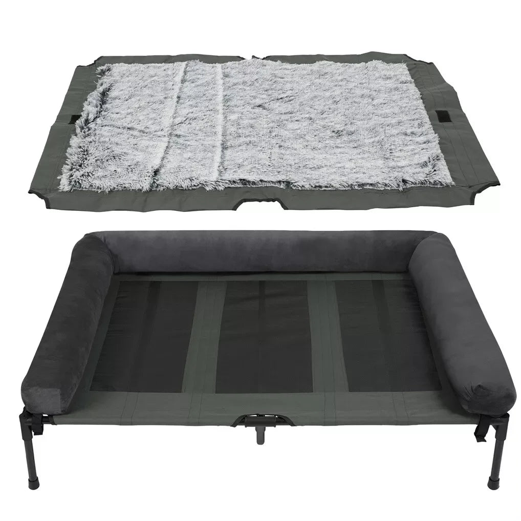 BINGOPAW Outdoor Elevated Dog Bed Cooling Raised Pet Lounger Mesh Cot Sleep Camping Bed with Detachable Plush Bolster