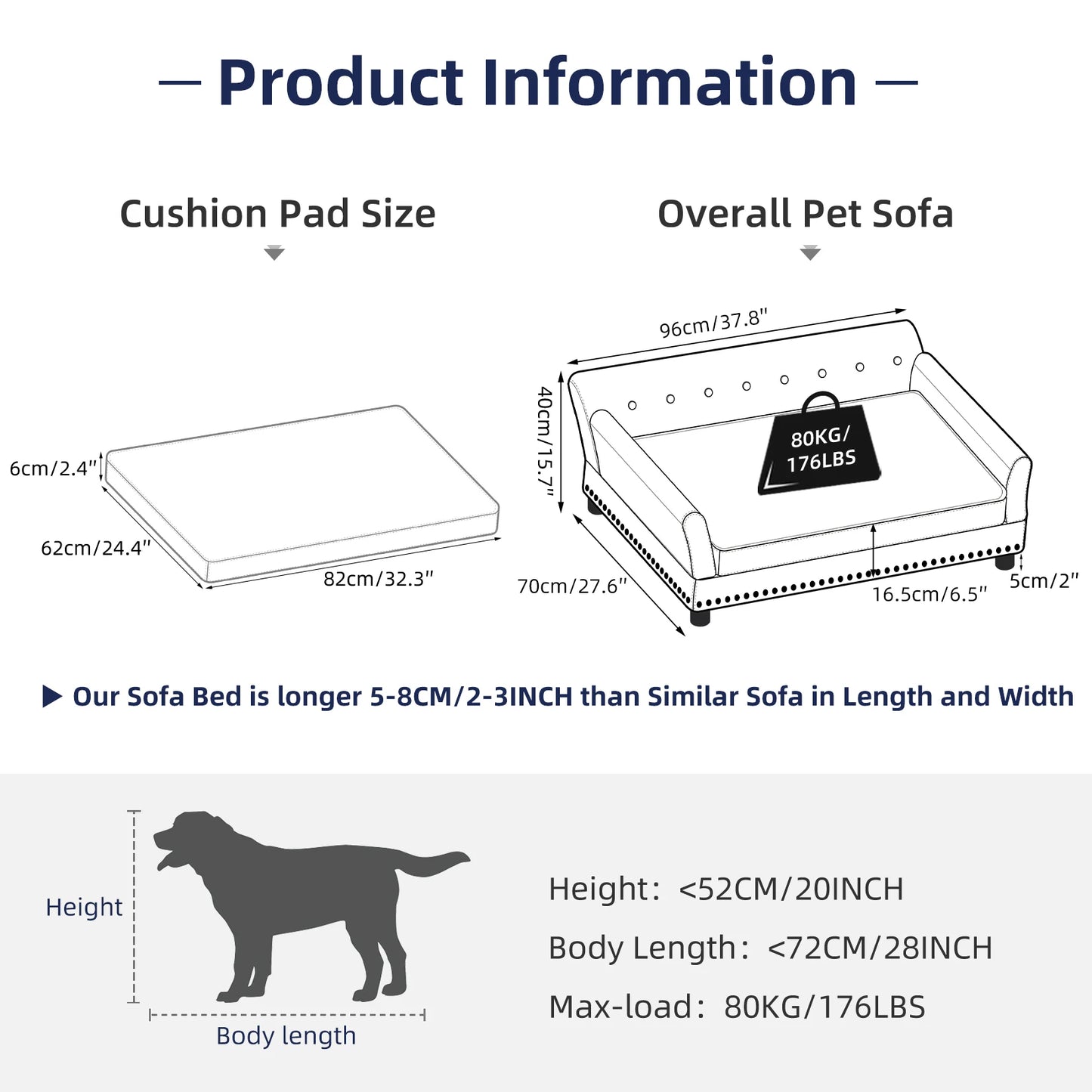 Luxury Velvet Tufted Dog Sofa Bed Large Elevated Pet Bed Upholstered Cushion Wooden Frame Couch