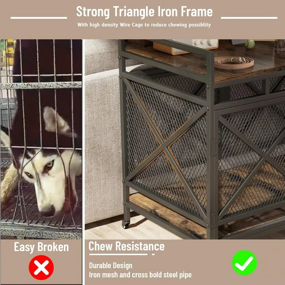 Large Dog Crate Furniture 48 Inch Heavy Duty Kennel Wheels