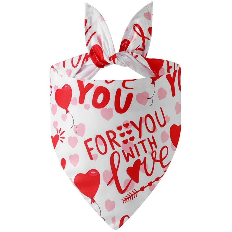 Washable Valentine Love Heart Printed Dog Bandana Christmas Themed Pet Kerchief Scarf Nylon 1 Pack