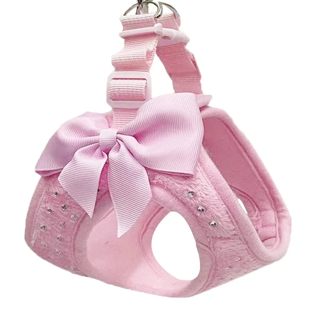 Soft Breathable Dog Chest Harness Vest with Small Diamond Decoration for Pets Leash and Collar
