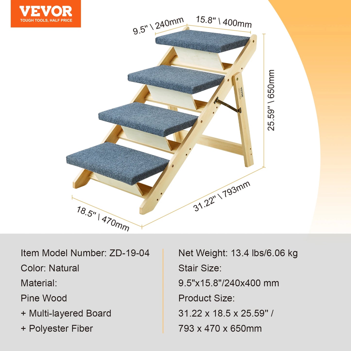 SucceBuy Wooden Pet Steps and Ramp Combo 2 in 1 Design Foldable Access for Beds for Pets of Small to Large Size