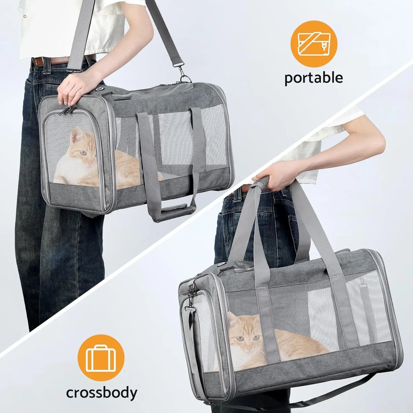 Airline Approved Pet Carrier for Cats and Dogs Soft Travel Bag Breathable Honeycomb Board Removable Support for Car and Air Travel